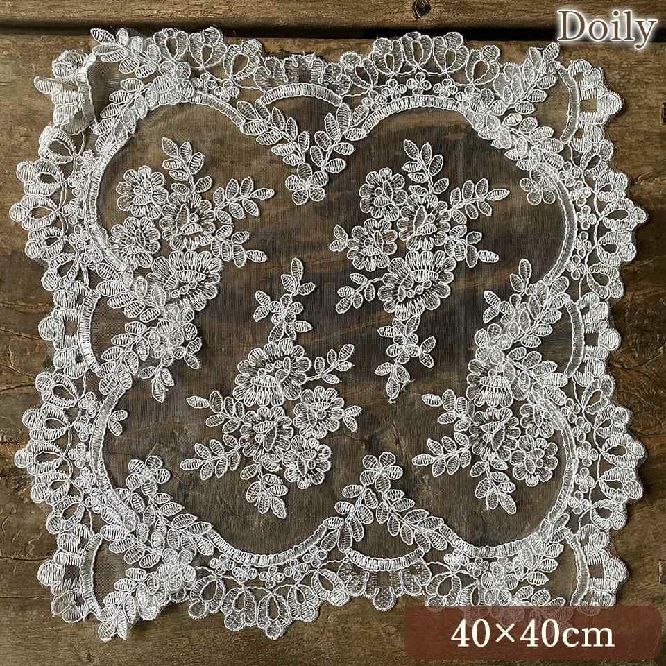 ドイリー 正方形 花瓶敷 ファブリック レース 刺繍 インテリア雑貨 画像1サムネイル