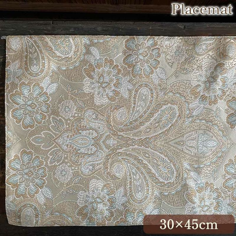 ランチョンマット フラワーライトブルー×ベージュゴールド プレースマット 布製 インテリア雑貨 画像1サムネイル