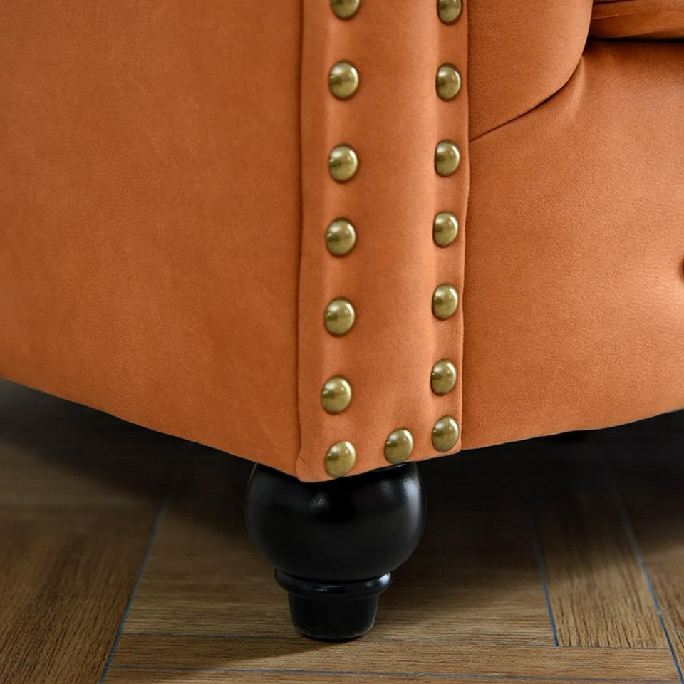 クラシック チェスターフィールド 3人掛けソファ 3P 撥水 キャメル 画像9