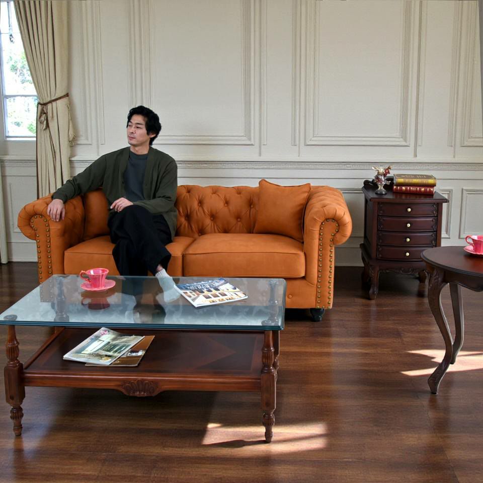 クラシック チェスターフィールド 3人掛けソファ 3P 撥水 キャメル 画像10