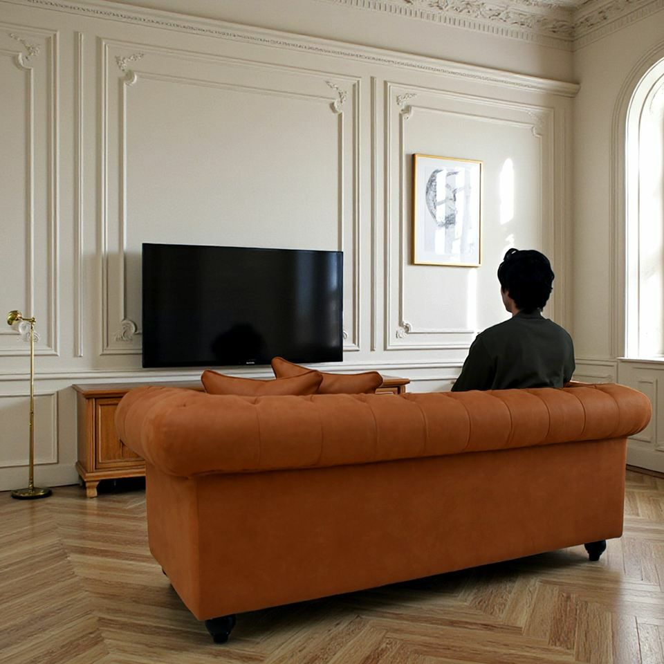 クラシック チェスターフィールド 3人掛けソファ 3P 撥水 キャメル 画像11