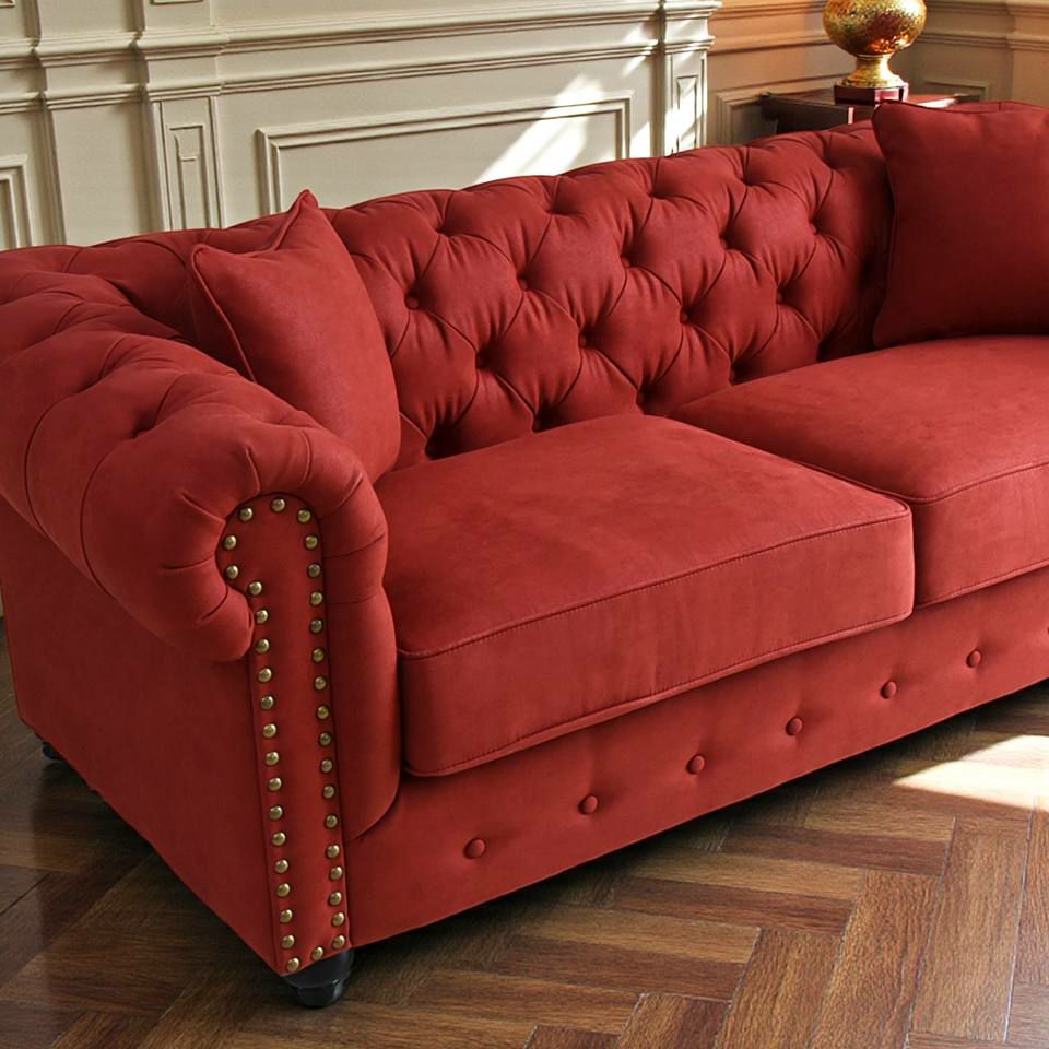 クラシック チェスターフィールド 3人掛けソファ 3P 撥水 レッド 画像4