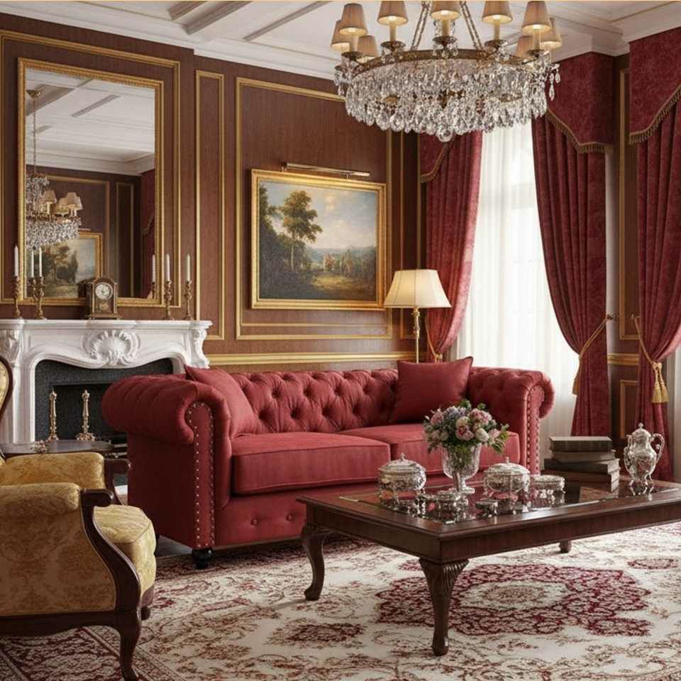 クラシック チェスターフィールド 3人掛けソファ 3P 撥水 レッド 画像6