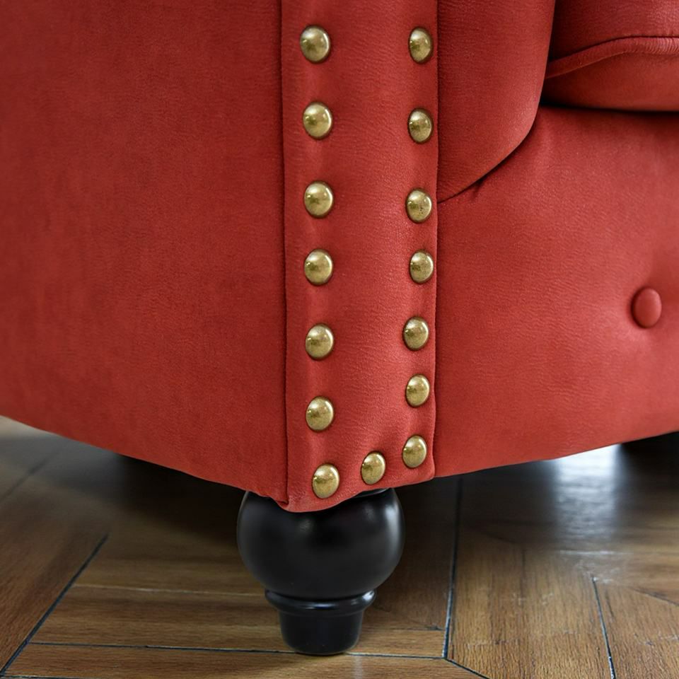 クラシック チェスターフィールド 3人掛けソファ 3P 撥水 レッド 画像9