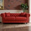 クラシック チェスターフィールド 3人掛けソファ 3P 撥水 レッド 画像13
