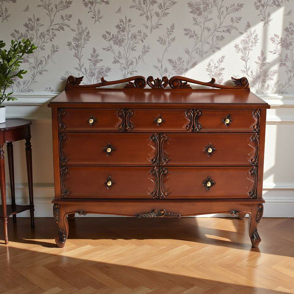 アンティーク調 パルマ マホガニー ワイド チェスト 画像6