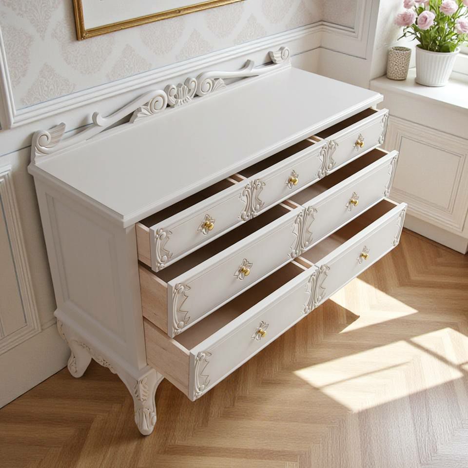 ロココ調 パルマ ワイド チェスト ホワイト 画像9