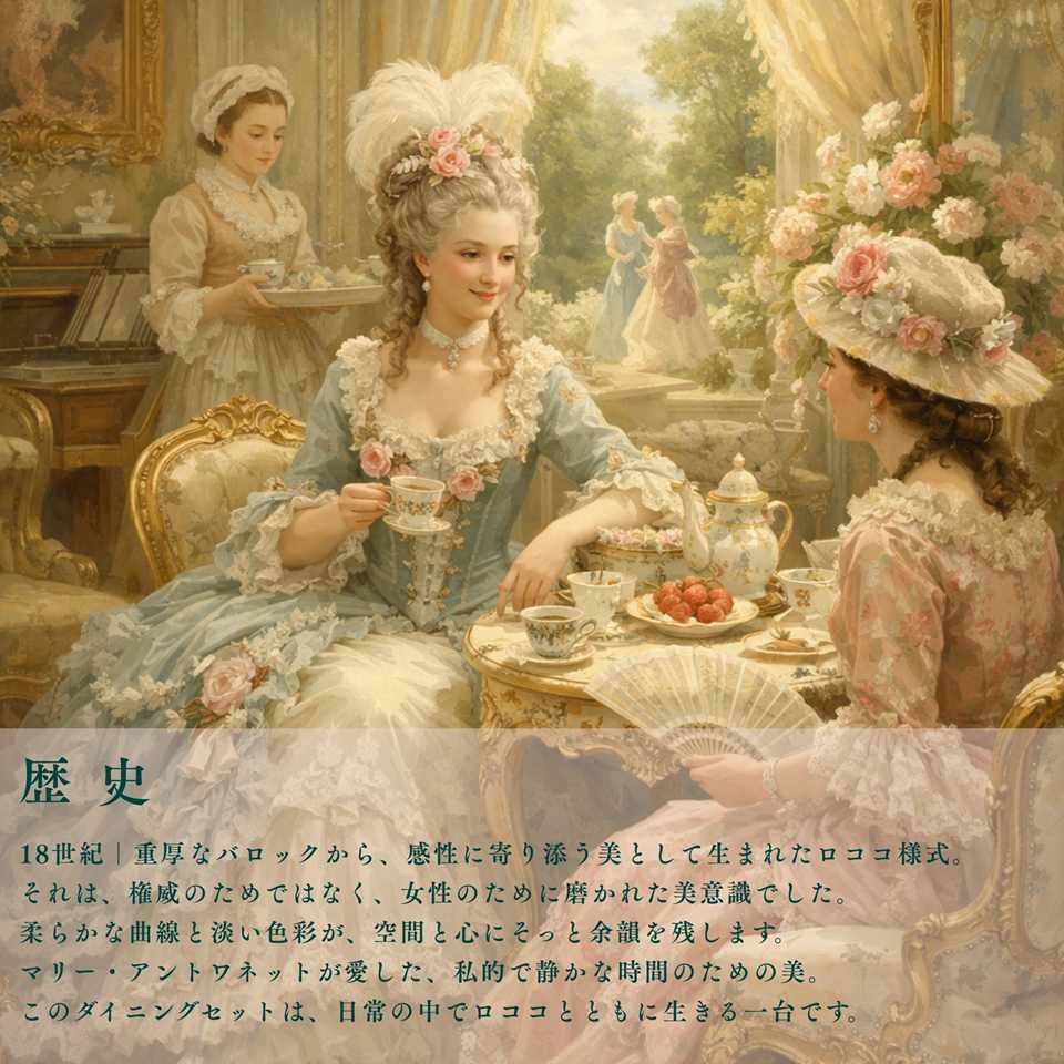 ロココ調 ROCOCO アントワネット ダイニングセット 5点 幅160cm 画像11