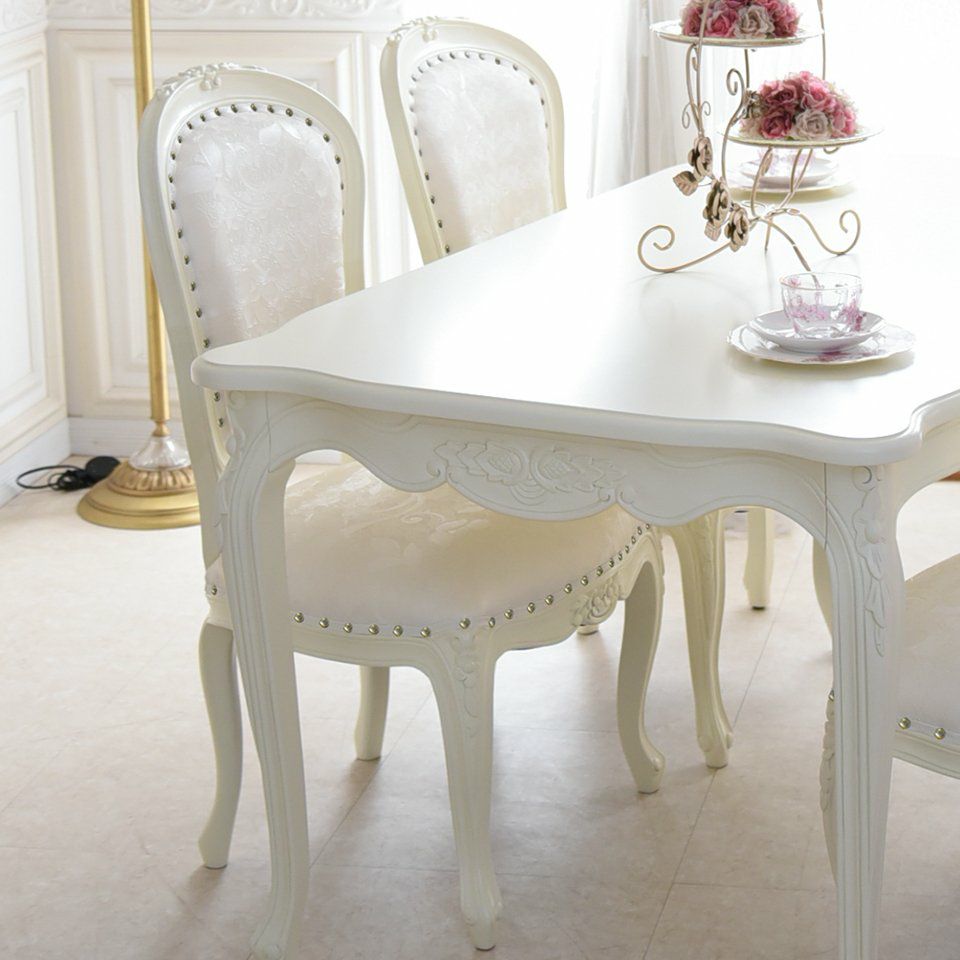 ロココ調 アンリヴェルデ ダイニングチェア アイボリー 猫脚 画像4