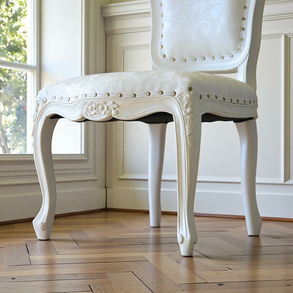 ロココ調 アンリヴェルデ ダイニングチェア アイボリー 猫脚 画像7