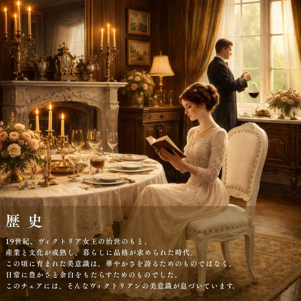 ロココ調 アンリヴェルデ ダイニングチェア アイボリー 猫脚 画像13