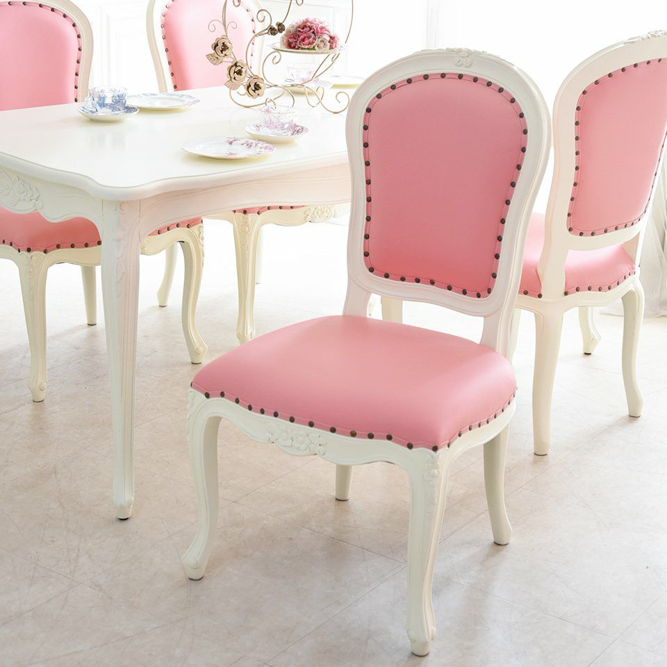 ロココ調 アントワネット ダイニングチェア ピンク 猫脚 画像1
