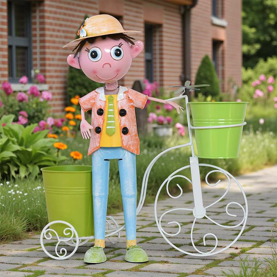 ヨーロピアン ガーデニング オブジェ 自転車の少年 画像2