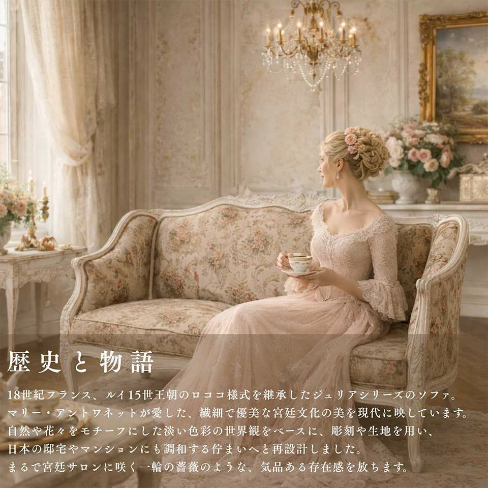ロココ調 ジュリア 2人掛け ソファ ホワイト 画像13